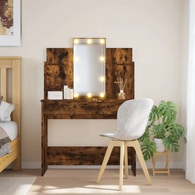 füstös tölgy színű fésülködőasztal LED-lámpákkal 96x40x142 cm