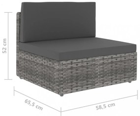 szürke polyrattan középső kanapéelem