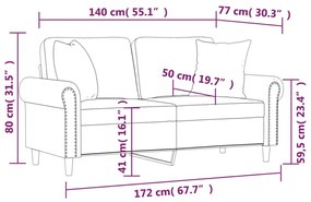 2 személyes fekete bársony kanapé díszpárnákkal 140 cm