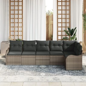 6 részes kerti kanapé szett párnákkal szürke poly rattan, 2 üléses kerti kanapé tárolóval és párnákkal szürke poly rattan