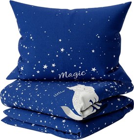 Sötétben világító pamut ágynemű babáknak MAGIC STARS kék Ágyneműhuzat mérete: 40 x 60 cm | 100 x 135 cm