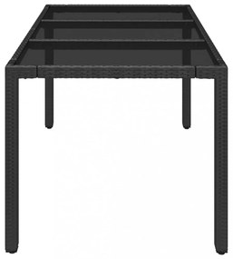 fekete polyrattan üveglapos kerti asztal 150 x 90 x 75 cm