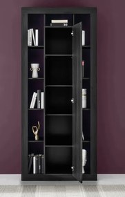 RIMINI könyves- és tárolószekrény, egyajtós – fekete kőris