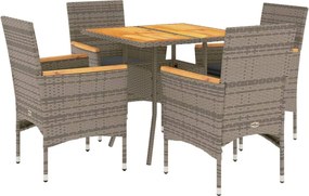 vidaXL 5részes szürke polyrattan/akácfa kerti étkezőgarnitúra párnával