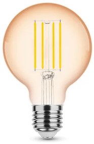 LED lámpa , égő , izzószálas hatás , filament  , E27 foglalat , G80 , Edison , 4 Watt , meleg fehér , 1800K , borostyán sárga, Modee