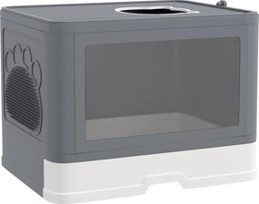 PawHut macskaalom doboz fedéllel, lapáttal, wc a 4 kg-ig terjedő macskák számára, beltéri, Műanyag Szürke 48,5 x 38 x 36,5 cm | Aosom