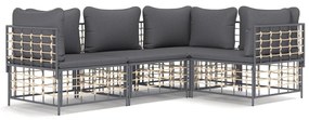 4 részes antracitszürke polyrattan kerti ülőgarnitúra párnákkal