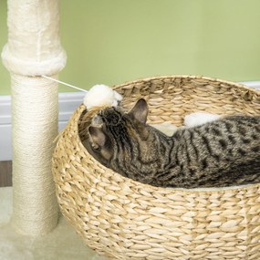 PawHut Macska Kaparófája 2-Szintes 72 cm Sisal Poszttal, Rejtőző Térrel és Fennsík 1 Felfüggesztett Labdával Beige | Aosom