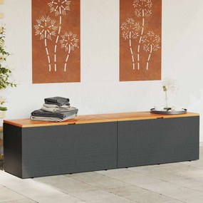 Fekete Polyrattan És Akácfa Kerti Tárolóláda 220 X 50 X 54 Cm