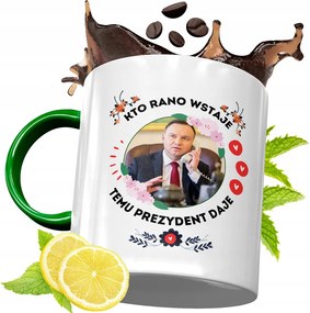 Zöld Bögre Andrzej Duda Elnök Ajándék Nyomtatott Fotóval