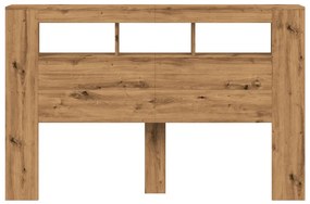 kézműves tölgyszínű szerelt fa LED-es fejtámla 160x18,5x103,5cm