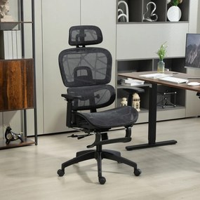 HOMCOM Ergonomikus irodai szék, hálós szövettel, állítható 3D, karfákkal és fejtámlával, fekete