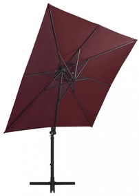 bordó konzolos napernyő rúddal és LED-fényekkel 250 cm