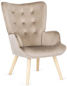 Füles Fotel Lábtartóval Bézs Bársony Kárpittal. LOZANO 2