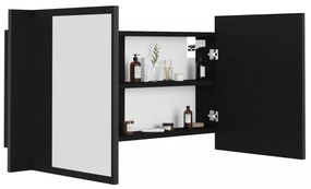 fekete akril LED-es fürdőszobaszekrény tükörrel 90x12x45 cm