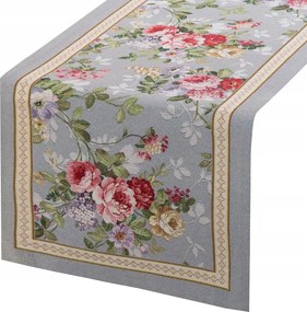 Futópad abrosz dekoratív gobelin 45x140 hamuszürke piros kerti virágok