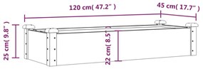 barna tömör fenyőfa kerti magaságyás béléssel 120x45x25 cm