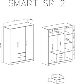 Smart SRL2 ruhásszekrény háromajtós, tükrös - artisan-tölgy