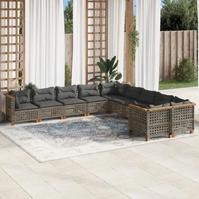 10 részes szürke polyrattan kerti ülőgarnitúra párnákkal