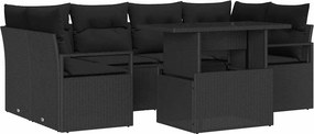 vidaXL Kerti Kanapé Szett tárolóval párnával 7 pcs Fekete polirattan