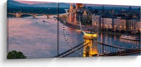 Kép - panoráma a városra, Budapest, Magyarország (órával) (90x30 cm)