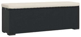 Fekete polyrattan zsámolypad párnával 110 x 30 x 40 cm