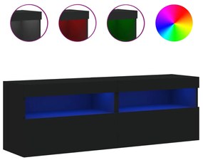 2 db fekete fali TV-szekrény LED-világítással 60x30x40 cm