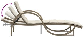 bézs polyrattan napozóágy párnával 60 x 199 x 42 cm