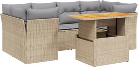 vidaXL 7 részes bézs polyrattan kerti ülőgarnitúra párnákkal