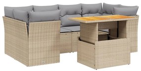 vidaXL 7 részes bézs polyrattan kerti ülőgarnitúra párnákkal