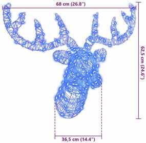 Rénszarvas fej 140 LED-del Kék 60 cm Akril