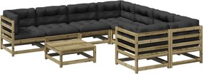 vidaXL 9 részes impregnált fenyőfa kerti kanapészett párnákkal