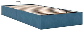 Ottomán ágykeret matrac nélkül sötétkék 100x200 cm bársony