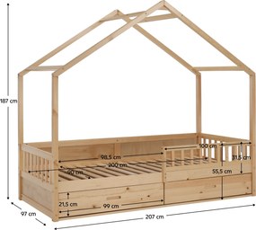 Montessori ágy, 90x200, természetes, tömör, BIANKA
