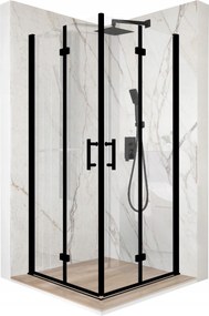 Zuhanykabin 100x100cm összecsukható ajtó fekete Esg üveg 6mm bevonat