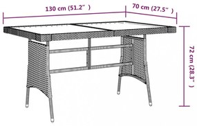 fekete polyrattan és tömör akácfa kerti asztal 130 x 70 x 72 cm
