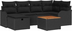 vidaXL Kerti Kanapé Szett párnával tárolóval 7 pcs Fekete Poli rattan