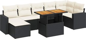 vidaXL 8 részes fekete polyrattan kerti ülőgarnitúra párnákkal