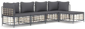 5 részes antracitszürke polyrattan kerti ülőgarnitúra párnákkal