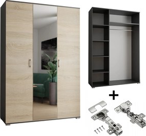 Gardróbszekrény Akció 3-D 120 x 192 x 50 cm Sonoma Fekete Tükör Csendes Ház