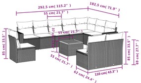 11 részes fekete polyrattan kerti ülőgarnitúra párnákkal