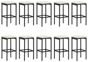11 részes fekete polyrattan kerti bárszett párnákkal