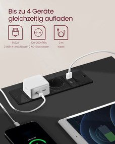 VASAGLE éjjeliszekrény, töltőfunkciós lerakóasztal, tintafekete–kapucsínó bézs