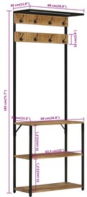tömör durva mangófa fogas cipőtárolóval 68 x 30 x 182 cm
