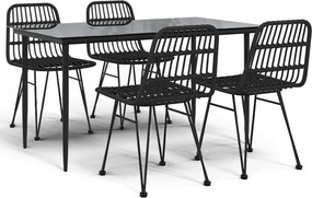 vidaXL 5 részes fekete polyrattan kerti étkezőgarnitúra