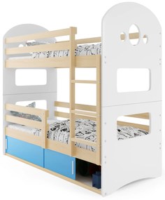 Emeletes ágy 80 x 190 cm Domur (fenyő + kék) (ágyrácsokkal és tárolóhellyel). Akció -29%. 1056537