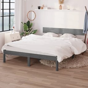 King Size szürke tömör fenyőfa ágykeret 150 x 200 cm