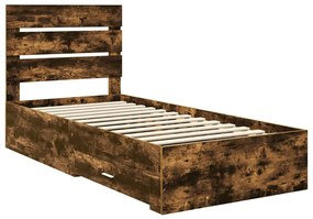 vidaXL Ágykeret fiókkal fejtámlával Füstölt tölgy 90 x 190 cm Faanyag