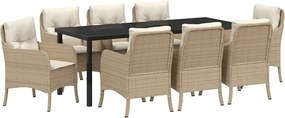 vidaXL Kert étkező szett párnával 9 pcs Bézs polirattan