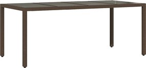 vidaXL barna polyrattan üveglapos kerti asztal 190 x 90 x 75 cm